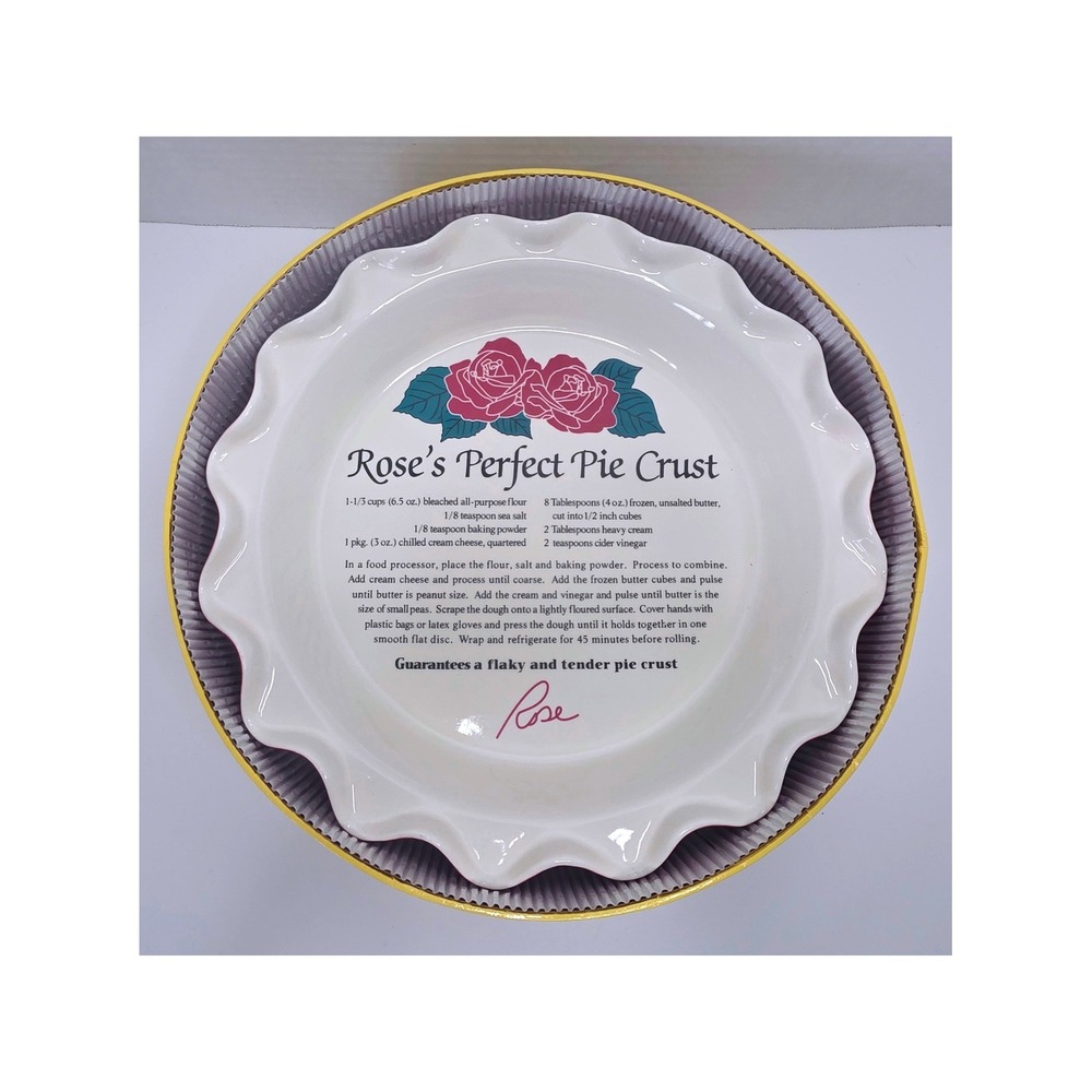 VTG Rose Levy Perfect Pie Plate Ceramic Scalloped Recipe 10" Red Orig. Box